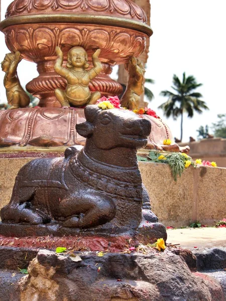 Estatua Sonriente Vaca Sagrada Templo Darasuram Tamil Nadu Sur India — Foto de Stock