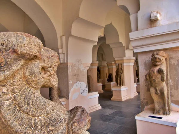 Estátuas Leões Galeria Arte Thanjavur Tamil Nadu Sul Índia Foto — Fotografia de Stock