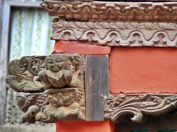 Close Van Prachtig Gedetailleerd Houtsnijwerk Bandipur Nepal Hoge Kwaliteit Foto — Stockfoto