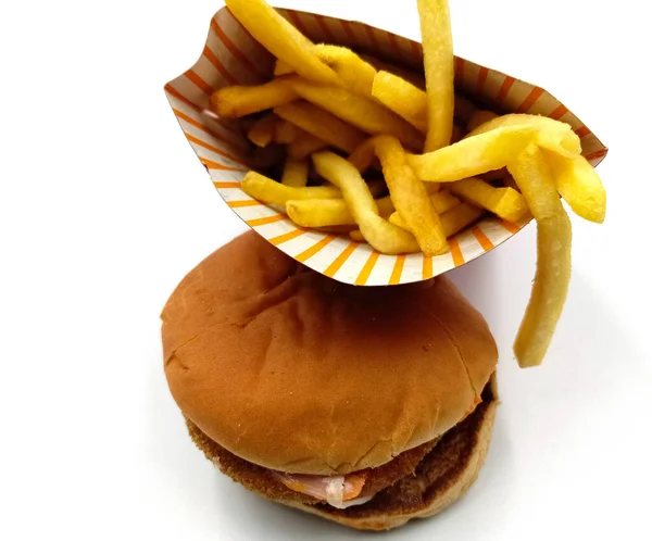 Veg Burger Τηγανητές Πατάτες Λευκό Φόντο — Φωτογραφία Αρχείου
