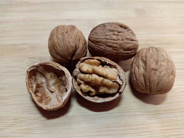 Walnuts Wooden Background — Stock Photo, Image