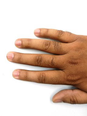 Beyaz arkaplanda insan el işareti izole edildi