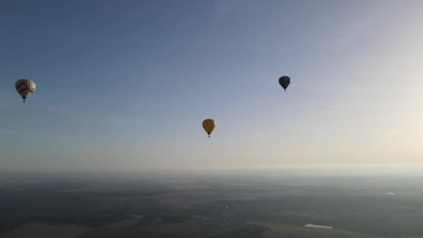 Ballonger Flyger Över Staden — Stockvideo