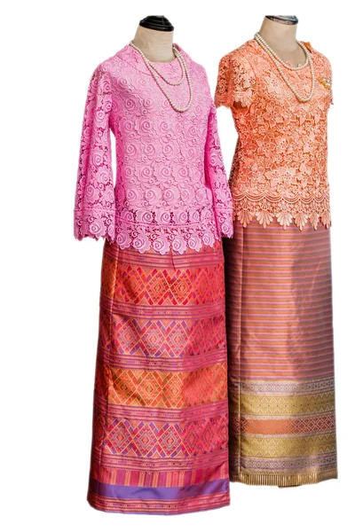 Thai   dresses on mannequins isolate white background with clipp — Stock Photo, Image