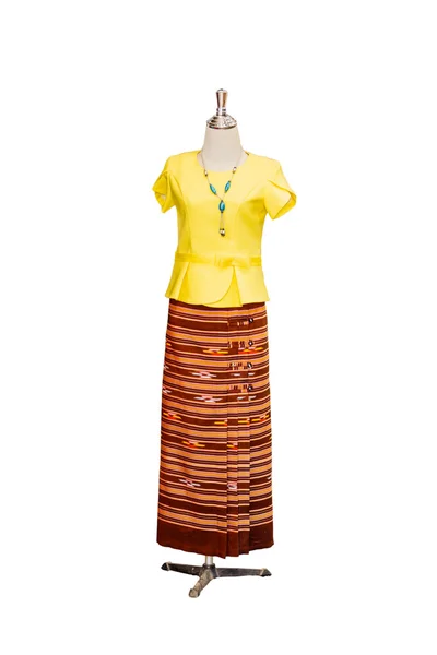 Thai   dresses on mannequins isolate white background with clipp — Stock Photo, Image