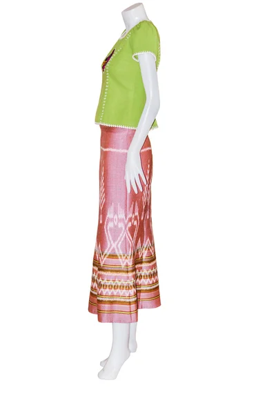 Thai   dresses on mannequins isolate white background with clipp — Stock Photo, Image
