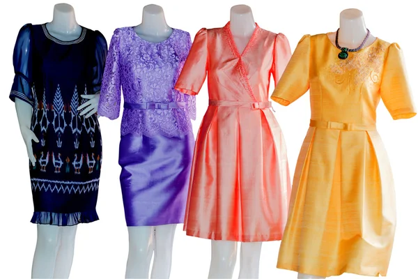 Thai   dresses on mannequins isolate white background with clipp — Stock Photo, Image