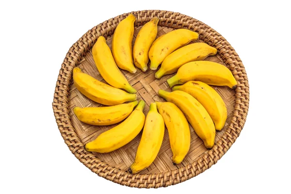 Ripe bananas on a bamboo tray isolate whaitbackground with clipp — Stock Photo, Image