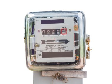 Watt saat elektrik metre ölçüm aracı ev kullanımı ön görünüm izole kırpma yolu ile beyaz arka plan