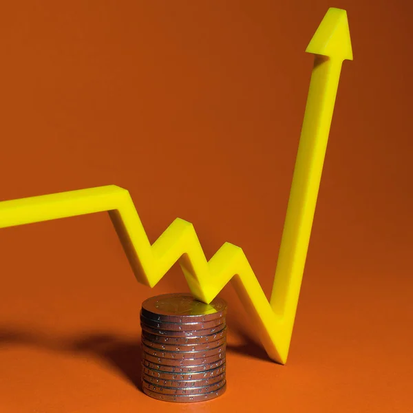 Economic recovery after the crisis. Economic growth concept, histogram of the economy with an upward arrow,copy space