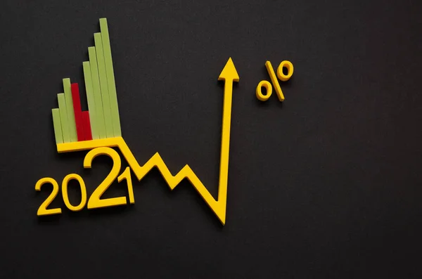 Economic recovery after the crisis. Economic growth concept, histogram of the economy with an upward arrow,copy space