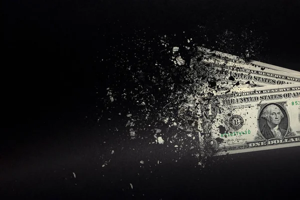 Költs pénzt, költsd el az összes pénzed írástudatlanul. A dollár hamuvá válik, fekete háttérrel oldódik fel. A szöveg helye. — Stock Fotó