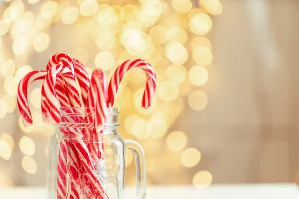 Natal Branco Vermelho Cana Doces Listrados Natal Ano Novo Fundo — Fotografia de Stock