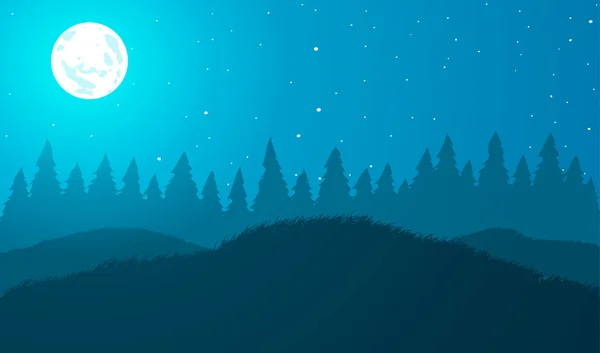 Vector illustration. Meadows and trees at night — Stock Vector