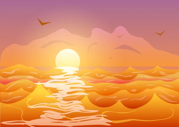 Vector illustration. Sunset in the ocean. — Stock Vector