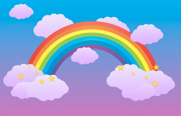 Vectorillustratie. Regenboog aan de hemel tussen de wolken. — Stockvector