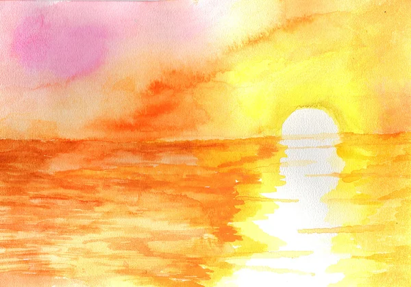 Zonsondergang op de Oceaan in aquarel. — Stockfoto