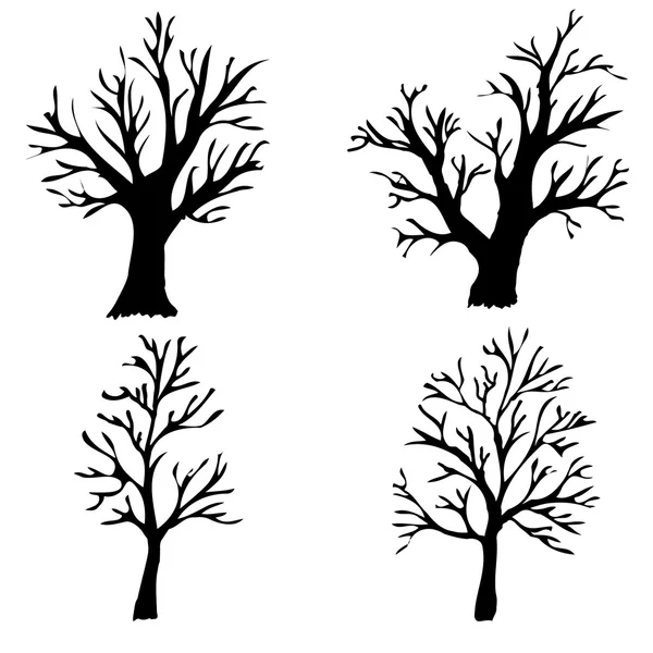 Ilustración vectorial. Siluetas de árboles desnudos sobre un fondo blanco . — Vector de stock