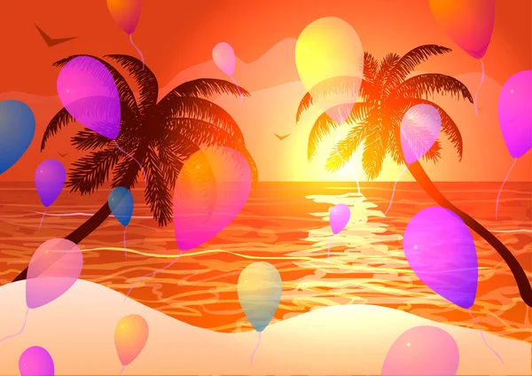 Ilustração vetorial. Festa na praia ao pôr do sol . — Vetor de Stock