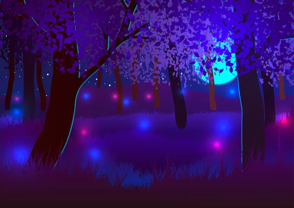 Illustration vectorielle. Forêt nocturne sous une pleine lune . — Image vectorielle