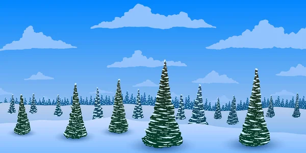 Panorama. Winter landscape. Fir trees forest in the snow. — Stock Vector