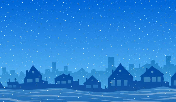 Ilustración abstracta de invierno vectorial. Ciudad de dibujos animados en la nieve. — Vector de stock