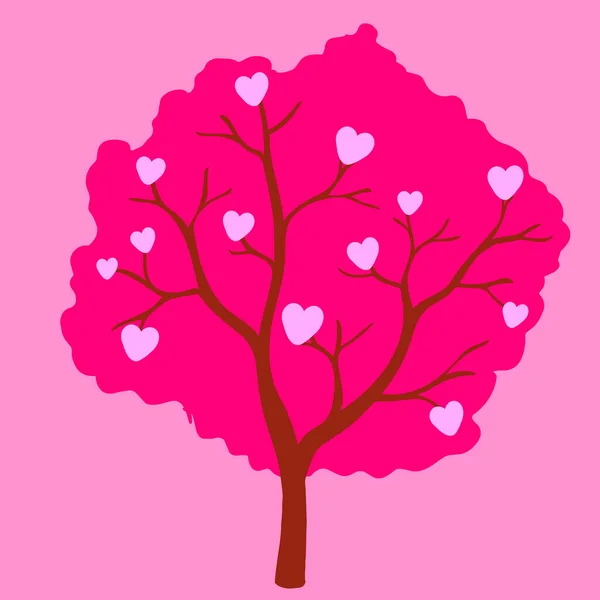 Vector abstract pink tree with hearts on pink background — Stock Vector