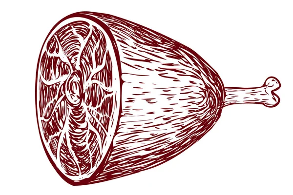 Jamón vectorial de estilo vintage pintado en trazos sobre fondo blanco. — Archivo Imágenes Vectoriales