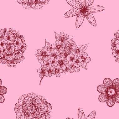 Çiçeklerle retro vintage tarzında çizilmiş vektörsüz arkaplan
