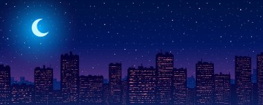 Büyük şehir gökdelenleri Parlak ay ile gece