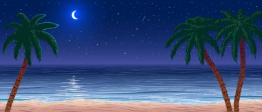 vektör sakin okyanus kıyısı geceleyin