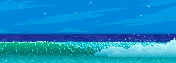 Kék nyugodt hullám óceán partján vektor illusztráció. — Stock Vector