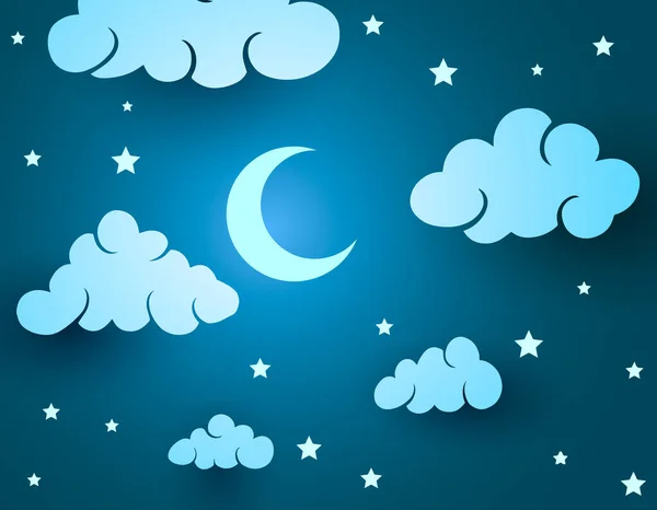 Vector Illustration. Cartoon sky, moon and stars — Stock Vector