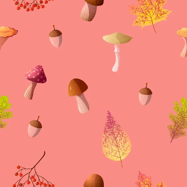 Autumn vintage seamless pattern on red background — 스톡 벡터