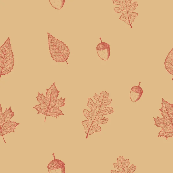Autumn vintage seamless pattern on yellow background in strokes — Image vectorielle