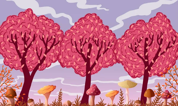 Vecteur automne paysage feuillus arbre avec feuilles rouges — Image vectorielle