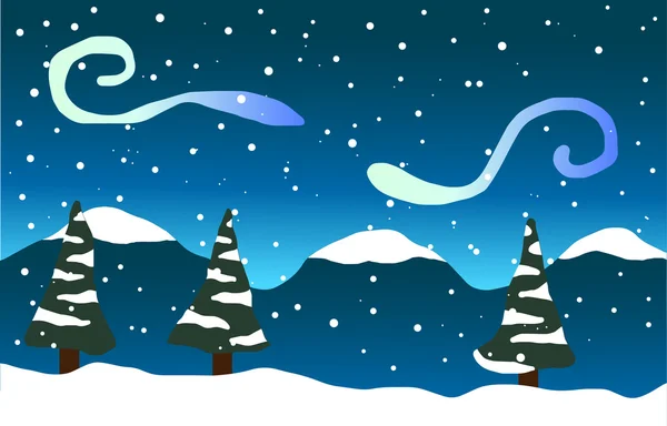 Nieve, árboles y montañas cayendo en la nieve — Vector de stock