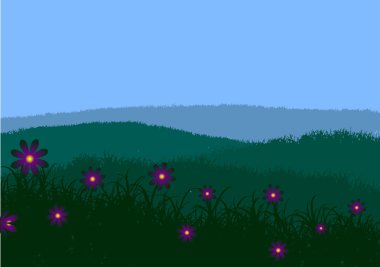 Çim, gökyüzü ve çayır çiçekler.