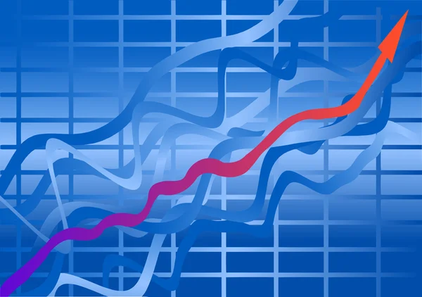 Grafico di crescita. Freccia rossa su sfondo blu . — Vettoriale Stock