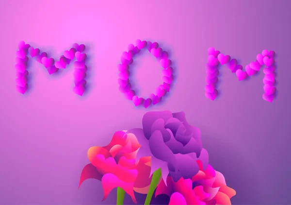 Día de la Madre. corazones y un ramo de rosas . — Vector de stock