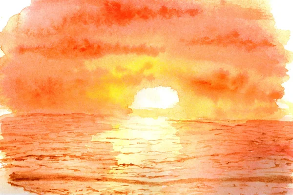 Sonnenuntergang am Meer in Aquarell. — Stockfoto