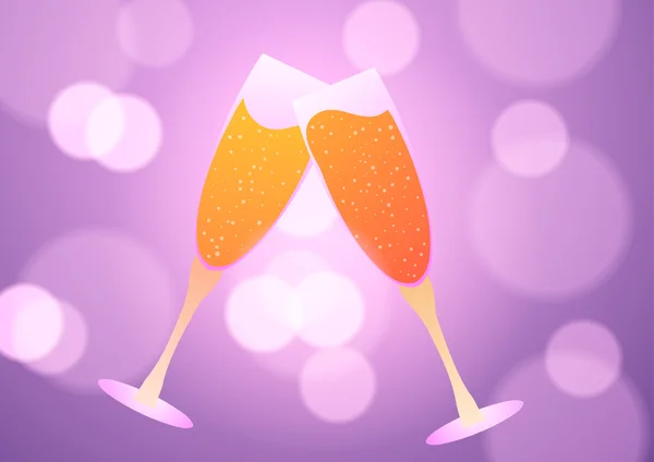 Zwei Gläser Champagner auf rosa Hintergrund. — Stockvektor