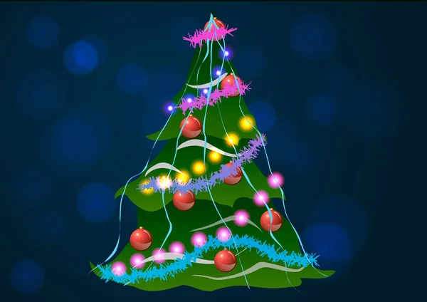 Illustrazione vettoriale. Albero di Natale su sfondo blu . — Vettoriale Stock