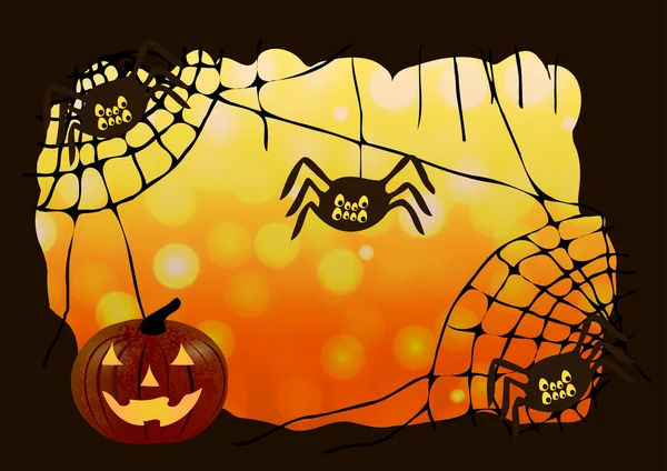 Ilustração vetorial. Dia das Bruxas. O quadro da teia, aranhas e abóbora . — Vetor de Stock