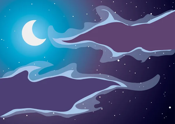 Ilustración vectorial. La luna en el cielo nocturno con nubes . — Archivo Imágenes Vectoriales