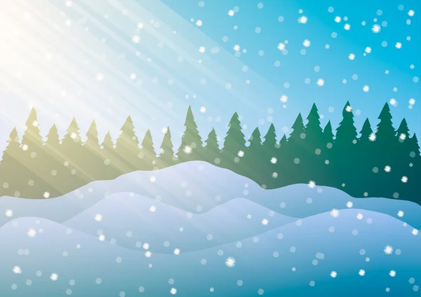 Vektorillustration. Schneeverwehungen auf dem Hintergrund von Bäumen und fallendem Schnee. — Stockvektor