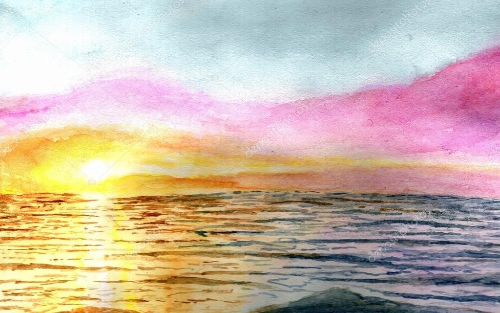 Watercolor Ocean Sunset