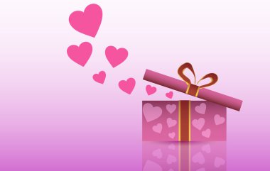 Vektör çizim. St. Valentine's Day. Hediyeler ve kalpleri pembe bir arka plan üzerine açık kutusu.