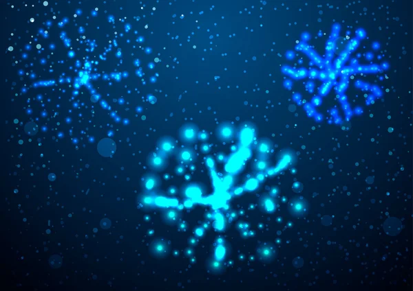 Ilustración vectorial. Fuegos artificiales sobre fondo azul y nieve . — Vector de stock