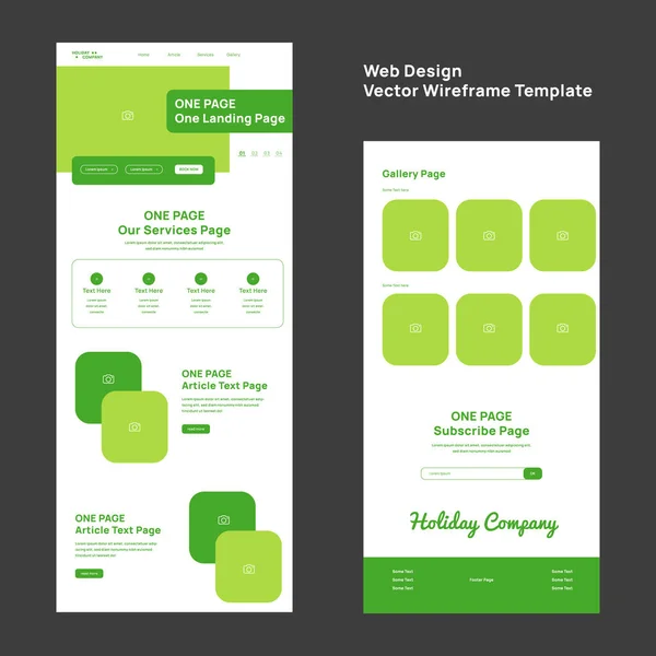 Plantilla Estructura Alambre Diseño Web Concepto Vacaciones Color Verde Para — Vector de stock